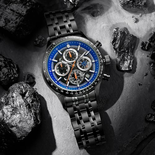 Image of Sapphero Mens Watches Quartz Movement Chronograph 30M Waterproof Steel Strap Fashion Business Sport Design Scratch Resistant Gifts for Men