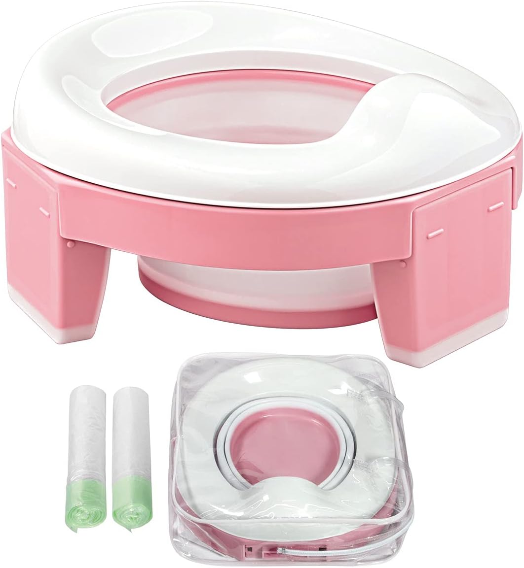 Portable Potty for Toddler Travel Seat Foldable Car Potty Training Toilet with Travel and Storage Bag Kids for 24M- 3 Years(Pink)