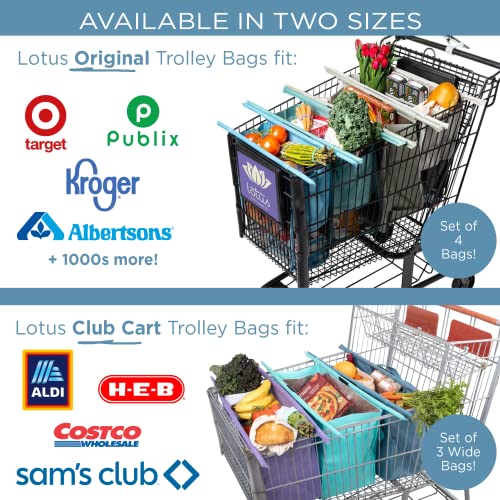 Lotus Trolley Bags -Set Of 4 -W/Lrg Cooler Bag & Egg/Wine Holder! Reusable Grocery Cart Bags Sized For Usa. Washable Eco-Friendly 4-Bag Grocery Tote. (Earth Tones) #TOP5