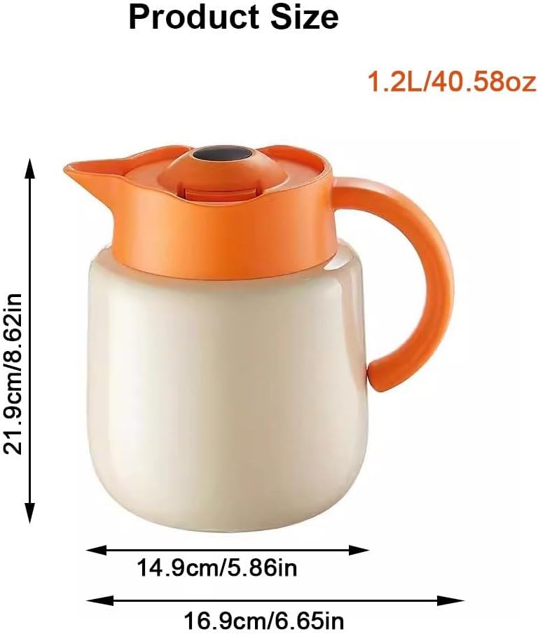 1.2L Thermal Pot Double Wall Tea Pot for Keeping Hot, Insulated Carafe Drinks Dispenser,Touch to Display Temperature, Small Coffee Keep Hot Travel(Green)