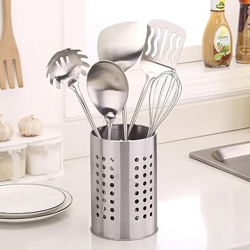 Orret Home Metal Spoon Holder with Holes, Countertop Spoon Skimmer Scoop Organizer, Table Top Pen Holder and Makeup Brush Organizer, Versatile and Stylish Kitchen Accessory