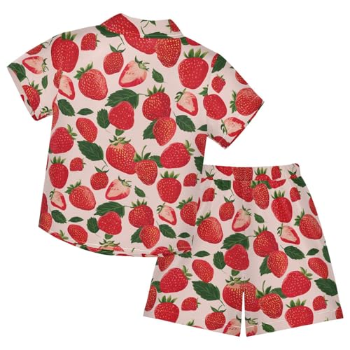 Image of Boccsty Red Strawberry Boy Summer Shorts Sets Hawaiian Toddler Boys T-Shirt & Pants 2 Pcs 3T-10T