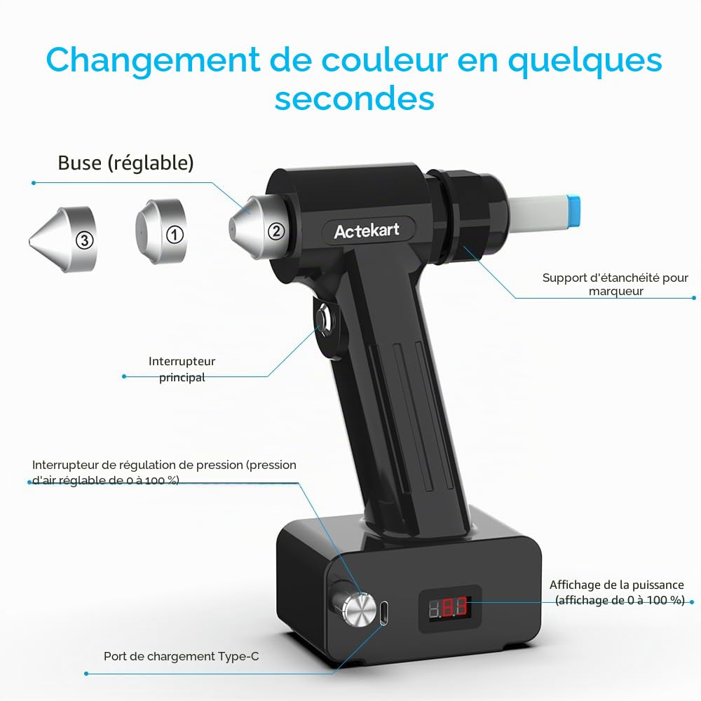 Marqueur aérographe Gundam : compatible avec les marqueurs de 0,7 à 1,0 mm et 2,0 mm | Aérographe rechargeable sans fil pour modèles Gundam, loisirs créatifs, pochoirs et peinture d'art