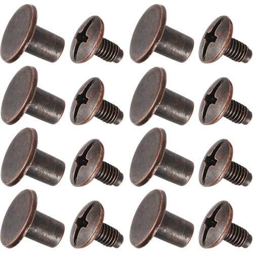 RUBYCA Round Flat Head Chicago Screws, Copper, 100 Sets, 5/16 inch (8 mm), Screw Post Fasteners for Leather Crafting, Metal Studs for Belts, Bags & Shoes