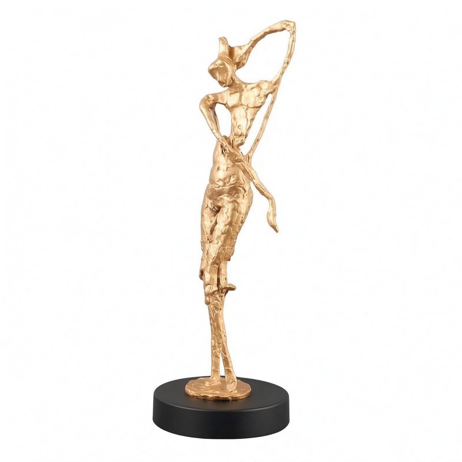 Escultura de Figura Estatua Adorno Contemporáneo Pieza de Diseño con Textura en Hierro Fundido y Peana de Mármol Adecuada para Aparadores Recibidores, Dorado, D Base De Mármol 12 12 34.5cm