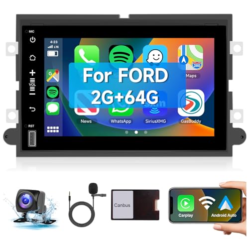 2G+64G Wireless Apple CarPlay Car Radio Stereo 7 inch Touch Screen Android Head Unit for Ford F150 F250 F350 E250 E350 Fusion Escape Focus Edge Mustang,Andriod Auto Bluetooth GPS Navi HiFi Audio SWC