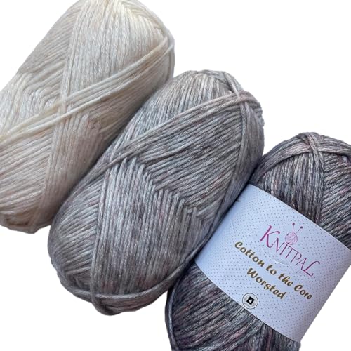 Image of Cotton to The Core Worsted Cotton Yarn, 3-Pack (654Yds /300G), Gray Linen | Worsted Weight Cotton Yarn for Crocheting with Free Patterns, Beginners Friendly - #4 Medium Worsted Weight Yarn for Knitting