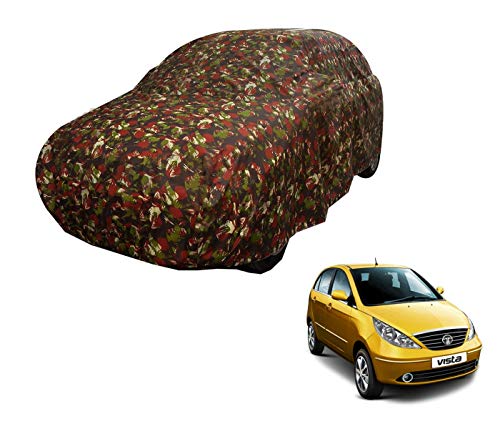 Image of Auto Hub Car Cover Compatible with Tata Indica Vista (Model : 2008-2016) with Weather Proof, Triple Stitched, Indica Vista Car Cover Jungle Look