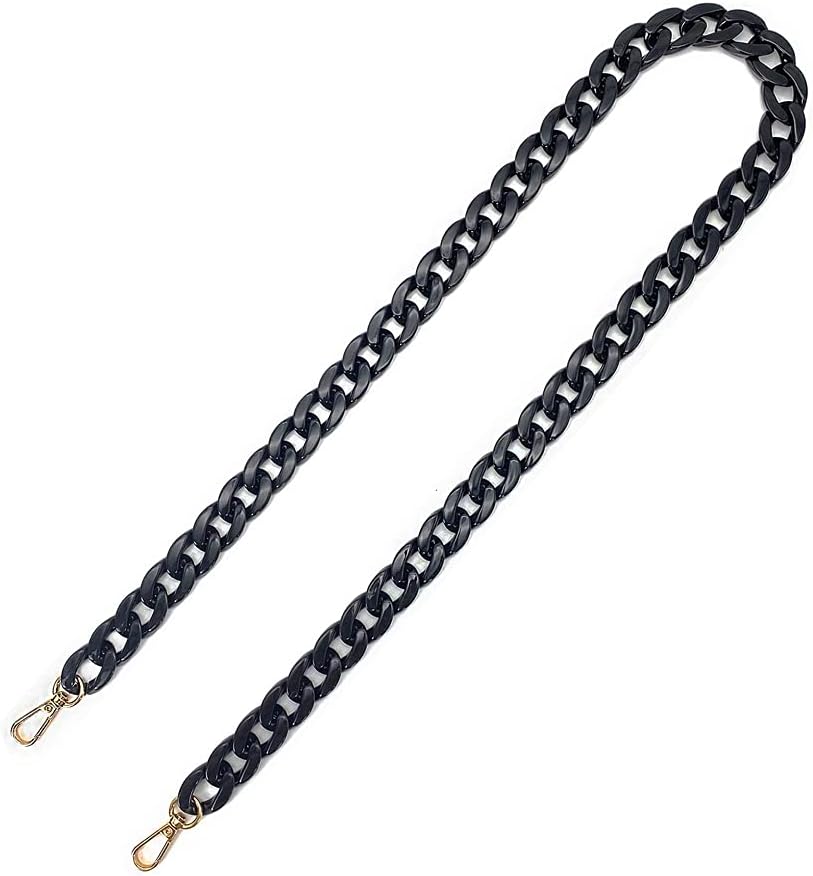 DIY 40 Inches Acrylic Purse Chain Bag Chain Plastic Handbag Chain Strap Shoulder Cross Body Strap Purse Handles Bag Replacement Straps with Metal Buckles (Black, 40" (100cm))