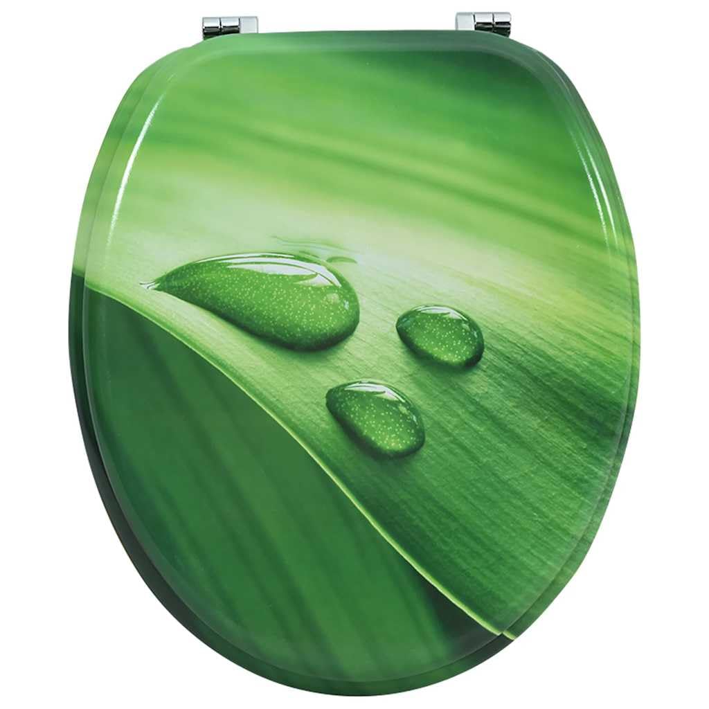 Sedile WC con coperchio in MDF verde, design a goccia d'acqua, robusto sedile WC con cerniere regolabili da 12 a 20 cm, adatto a tutti i comuni WC