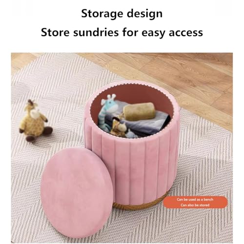 Tabouret pouf rangement rond en velours blanc avec structure bois