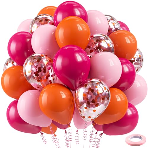 Bezente Pink and Orange Latex Balloons,60pcs 12 inch Light & Hot Pink Orange Confetti Balloons for Baby Shower, Birthday, Wedding, Tropical Party decorations