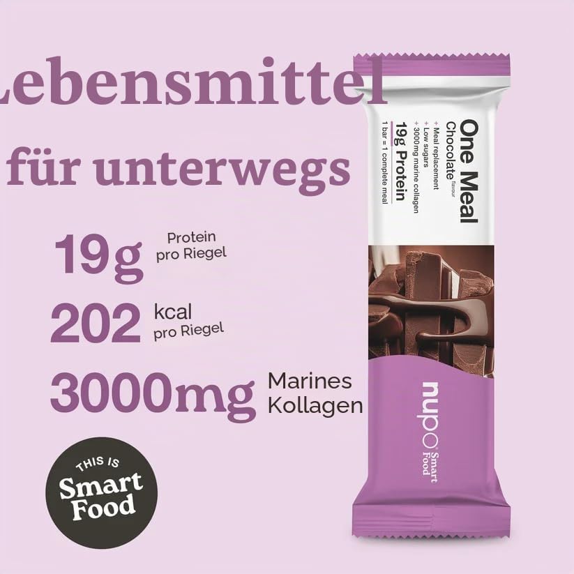 NUPO One Meal Bar – Chocolate (15 x 60g) | Leckerer High Protein Mahlzeitenersatz Riegel zum Abnehmen | Low Sugar | Mit 3000 mg Kollagen | Kalorienarme Snacks mit Vitaminen & Mineralien