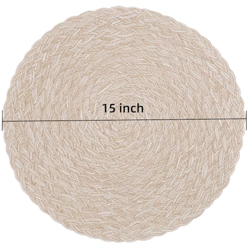 Image of SHACOS Round Braided Placemats 15 inch Set of 6 Thick Boho Kitchen Table Placemats for Home Wedding Party (T-Beige, 6)