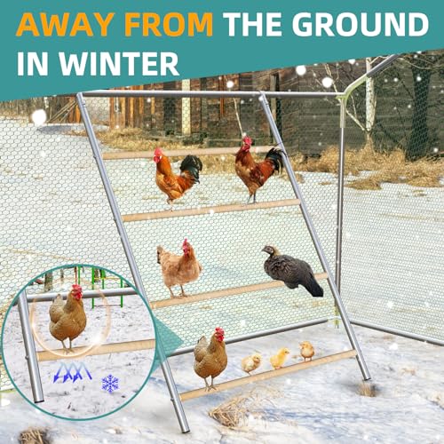 MEETWARM Chicken Perch, Chicken Coop Strong Roosting Bars for Backyard Poultry, Easy Installation & Cleaning, Large Chicken Roosting Ladder for Funny Chicken Toys, Galvanized and Log Material, 1PC - Thumbnail 3