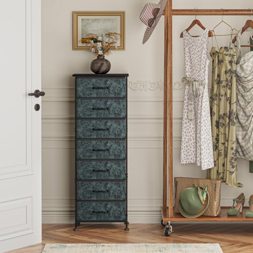 Fixwal Tall Dresser for Bedroom, Storage Dresser Organizer with 7 Fabric Drawers, Nightstand Furniture in Closet, Entryway, Hallway, Vintage Green