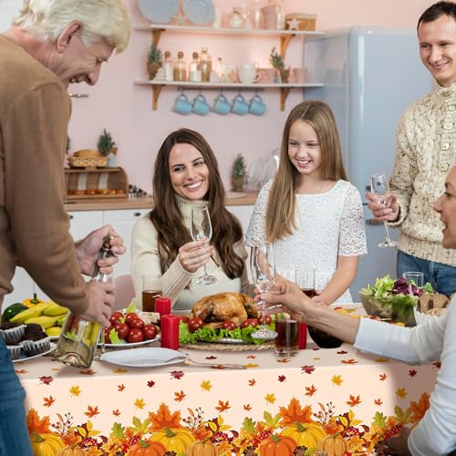 Image of 3-Piece 54 x 108 Inch Fall Harvest Plastic Tablecloth - Autumn Maple Leaves Disposable Rectangle Table Cover for Thanksgiving Day Parties, Dinners, and Celebrations, Indoor Outdoor Table Decorations