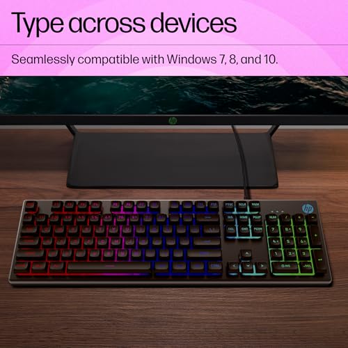 Image of HP K500F Wired Gaming Keyboard, Backlit Membrane with Mixed Color Lighting, Metal Panel with Logo Lighting, 26 Anti-Ghosting Keys, and Windows Lock Key / 3 Years Warranty(7ZZ97AA)
