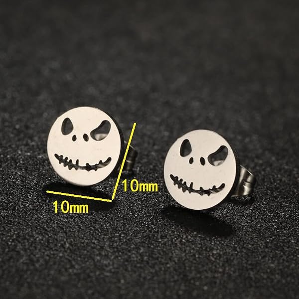 Dreuyet 4 Pairs Stainless Steel Jack Skellington Skull Stud Earrings for Men Halloween Skeleton Head Cut-Out Stud Post Earrings Horror Halloween Atmosphere Studs Jewelry Unisex (3 Pairs JS Earrings) by Dreuyet - Used condition - Image 7