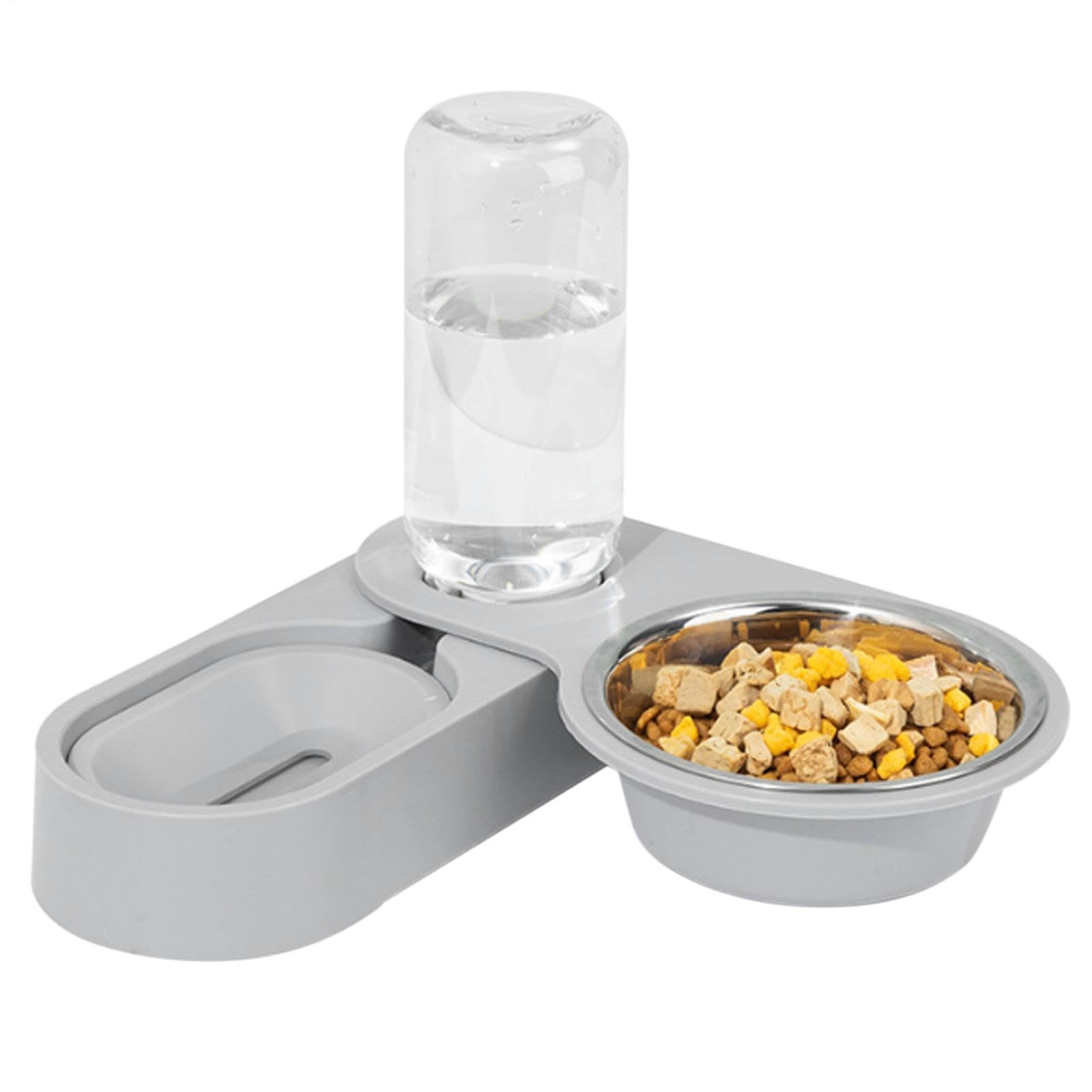 Ciotole per animali domestici, Distributore di acqua e cibo for gatti - Ciotole for animali domestici con bottiglia for bere portatile for, acciaio inossidabile antiscivolo(Gray)