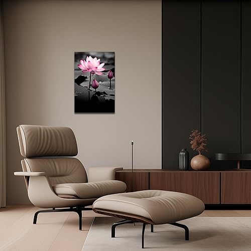 Miniatura 5 de QIXIANG Arte de pared de flor de loto rosa, impresiones en lienzo floral zen, cuadro de meditación, decoración de habitación espiritual, marco de