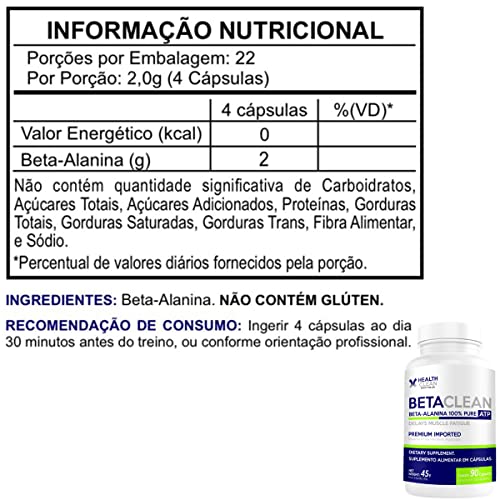 Beta Alanina BetaClean 100% Pure 90 Cápsulas - Health Clean…