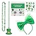 St Patrick's Day Diademas Kit - Diademas Verde & cara pegatina de diamantes de imitación con brillo & collar de trébol & tatuajes, Afortunado Accesorios para disfraces para desfile de niñas, mujeres