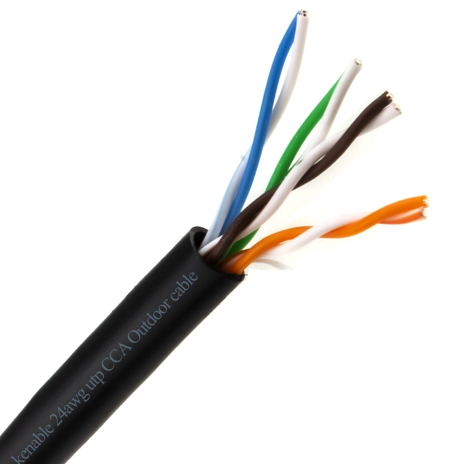 kenable Cable de Red Ethernet Exterior CAT5e-CCA Bobina 305 m [305 metros/305m] UTP Sólido Impermeable Enterrable UV Resistente Negro