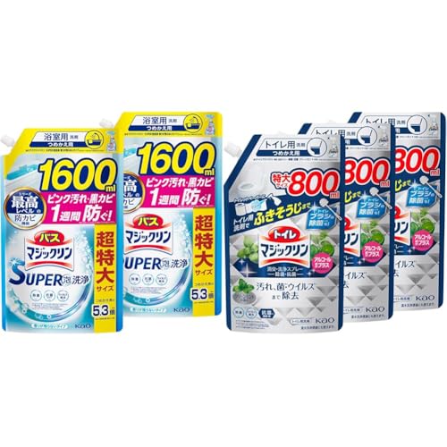 マジックリン 花王 掃除セット バス SUPER泡洗浄 お風呂 洗剤 詰め替え 1600ml×2個 + トイレ トイレ掃除 トイレクリーナー 詰め替え 800ml×3個