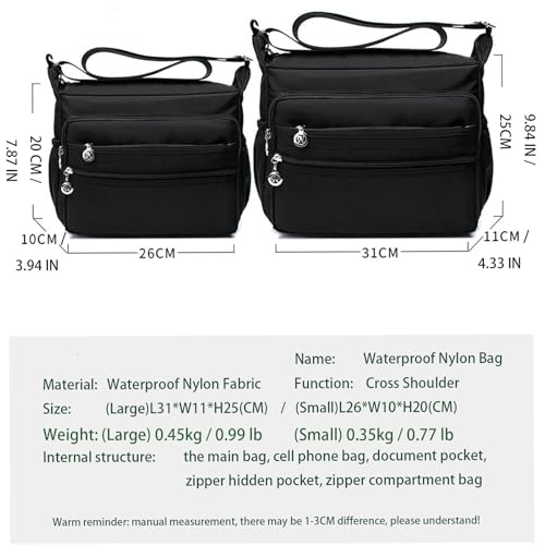 Waterproof Polyester Crossbody Bag for Women, Multi-Pocket Lightweight Shoulder Purse, Large & Medium Sizes for Travel3