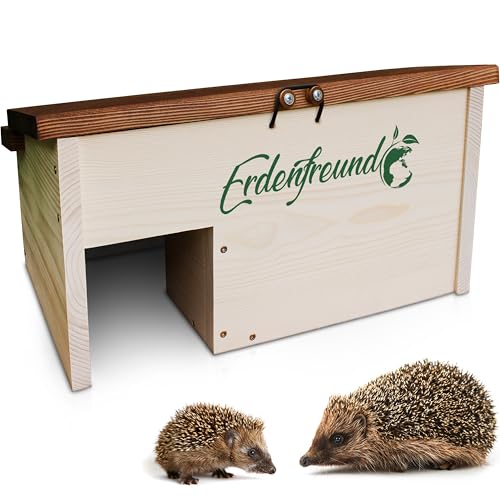 Erdenfreund® Igelhaus mit festem Dach-Sicherheitsverschluss & Labyrintheingang gegen Fressfeinde Igelhaus Winterschlaf & Nisten für eine Igelfamilie (Igelschlafhaus Winterquartier & Nisthaus)