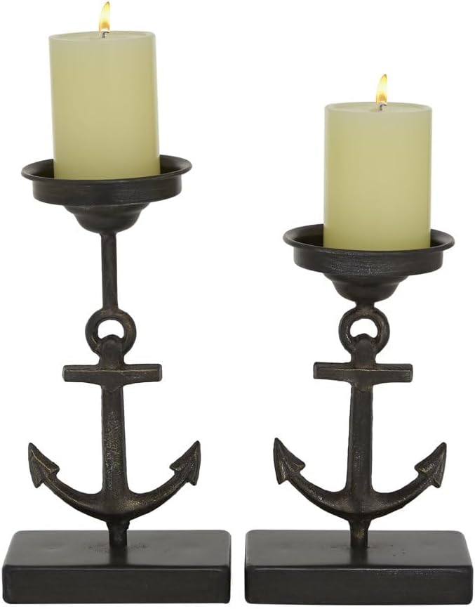 Candleholders 2 Candle Black Metal Holder, Set of