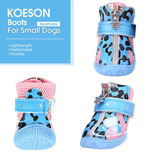 Koeson Small Dog Shoes, Puppy Breathable Dog Boots Anti-Slip Mesh Booties For Doggie With Reflecitve Zipper, Pet Shoes Year-Round Paw Protector With Adjustable Strap For Outdoor Activities Blue 1 #TOP1