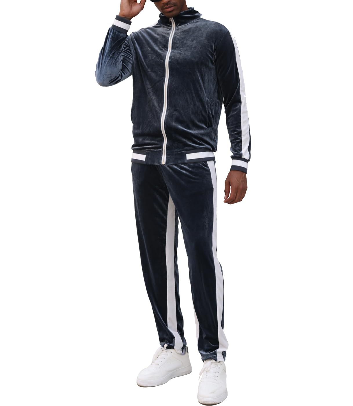 RPOVIGRPOVIG Velour Tracksuit Sweatsuit Velvet:Men's Jogging track suit 2 Pieces Set Zip Up Sweatshirts Jacket Pants With Pockets