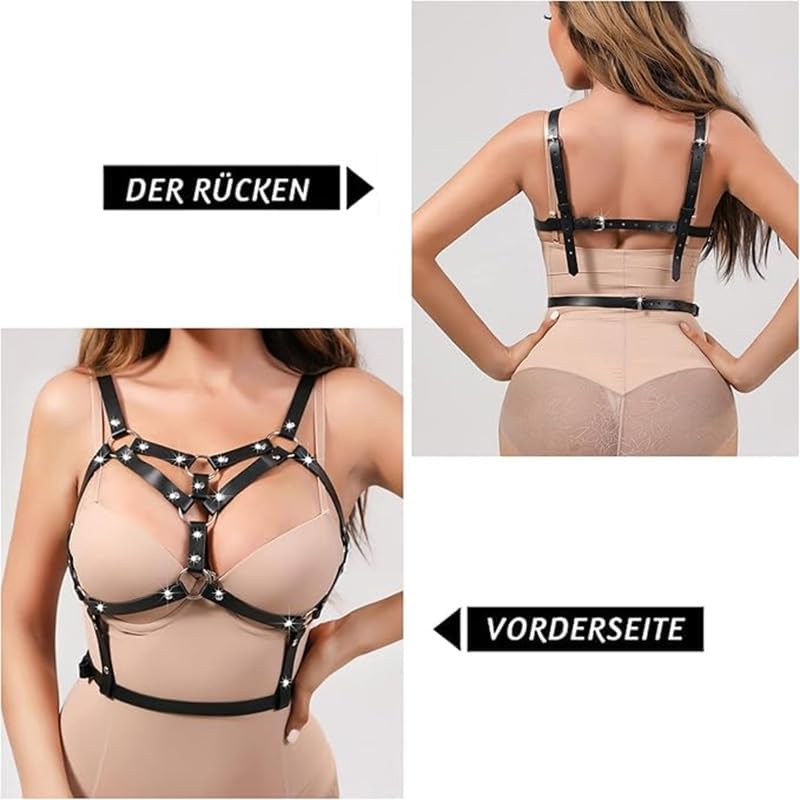 Leather Harness Women Upper Body SM, Punk Harness Women's Leather Bra Lingerie Women, Adjustable Gothic Clothing Sexy Outfit for Women‘s Party Bondage Harnesses Sexy Lingerie for Sex Black