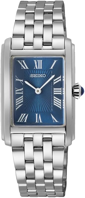 Seiko SWR085 Womens Rectangle Face Quartz Wristwatch, Blue, Overseas Model