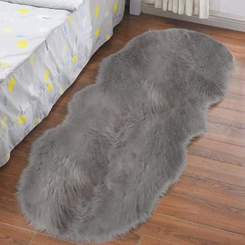 NeuWook Imitación de Piel de Cordero de imitación de Piel de Oveja, 60 x 180 cm de Piel sintética de Piel Decorativa en una Alfombra de imitación de Piel de Cordero súper Suave (Gris)