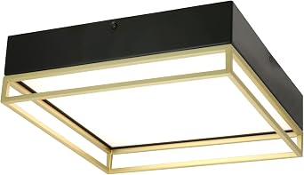Diodesy- Flush Mount Ceiling Light Fixture 13-Inch 20W 100W Equivalent 1000LM 30K/40K/50K Selectable Dimmable Modern Square Black & Gold Steel Close to Ceiling for Bedroom Kitchen Office ETL Listed