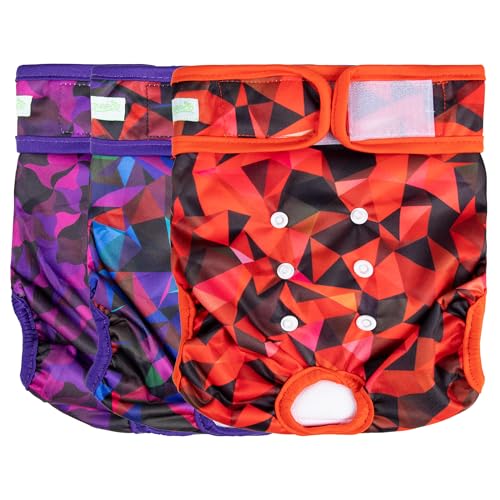 Image of wegreeco Washable Female Dog Diapers Highly Absorbent Reusable Diapers for Dog in Heat Period, 3 Pack (Abstract Geometrical Purple, X-Large)