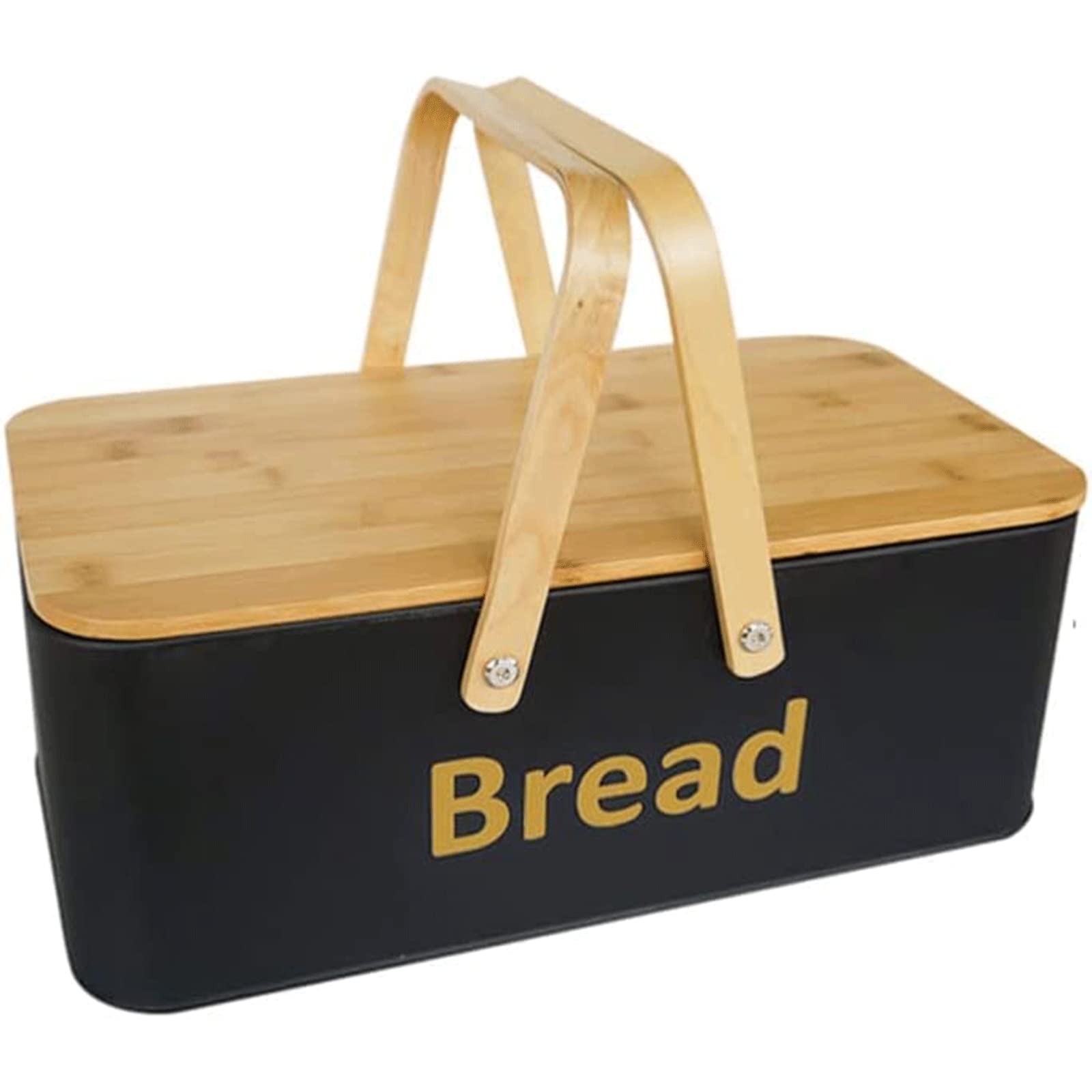 Panera portátil, panera Moderna con Tapa y asa de Madera, contenedor de Almacenamiento Multifuncional, Soporte para Pan de encimera Saludable (Negro)