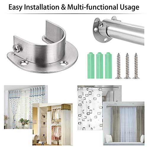 Ownmy 4 Packs Closet Rod End Supports 1-1/2" Diameter, U Shaped Stainless Steel Closet Pole Sockets Flange Rod Holder For Closet Wardrobe Shower Curtain (Silver Tone) #TOP4