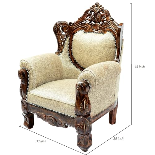 Image of Wooden 5 Seater Sofa Set, Solid Wood Sofa | 3+1+1 with Cushion Seating | Traditional Design Furniture for Living Room | Home | Bedroom | Office