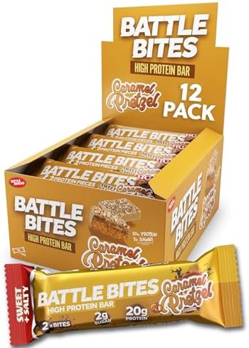 Battle Bites High Protein and Low Carb/Sugar Bars 12 x 62 g - Caramel Pretzel