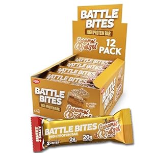 Battle Bites High Protein and Low Carb/Sugar Bars 12 x 62 g – Caramel Pretzel