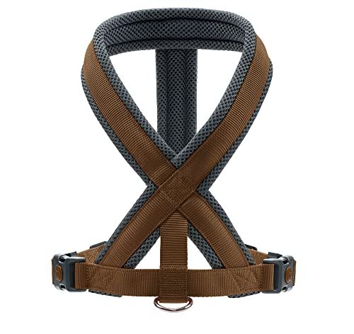 HUNTER Hundegeschirr LONDON COMFORT, atmungsaktives 3D-Mesh, 2-fach verstellbar, Sicherheitsverschluss, reißfest, leicht & pflegeleicht, Farbe: Braun, Größe: M-L
