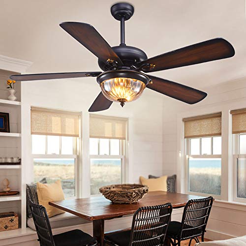 Exclusive Discount 60% Price 52 Inch Creative Design Ceiling Fan Light with Glass Lampshade,5 Reversible Wood Blades Remote Control LED Light Chandelier 3 Speeds for Home (52 Inch)