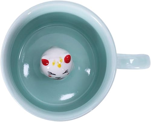 Miniatura 10 de Dolphin - Tazas 3D, 2 tazas de leche de celadón con cuchara, porcelana fina para beber té o tazas de café, sorpresa de cumpleaños de Navidad para