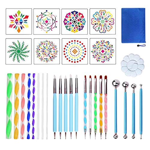 Conjunto de ferramentas de pontilhar mandala 32 peças da F Fityle, kit de pintura de mandala, estênc