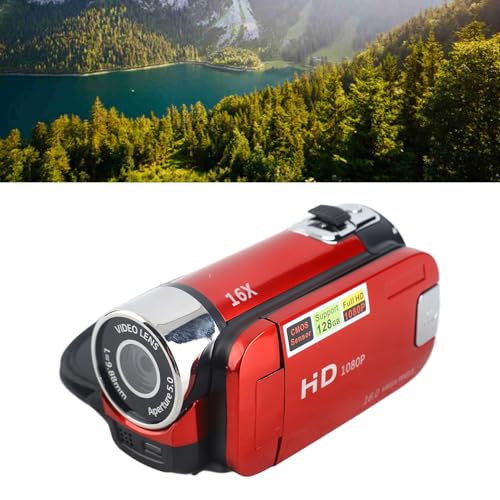 Caméscope numérique pour débutant : mini caméra vidéo rouge 16X facile à utiliser