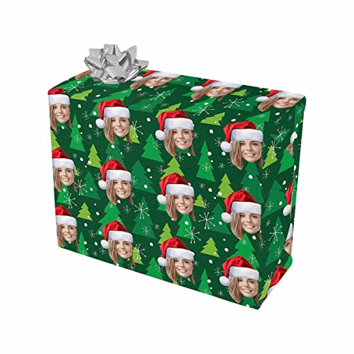 MyPupSocks Customized Add Your Photo Face Christmsa Trees Wrapping Paper Green Present Gift Wrap Paper for Boys, Girls, Men, Women, All Occasion 1 Roll 58